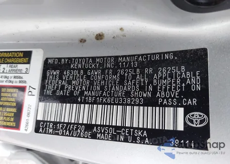 2014 Toyota Camry Se из США, поврежденный, VIN 4T1BF1FK6EU338293